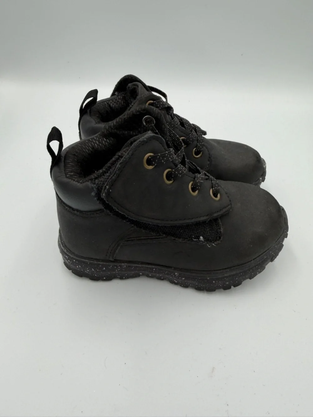 Wonder Nation Toddler Boy Girl Size 7 Black Kids Lace-Up Ankle Boots with Velcro